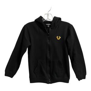 True Religion Jacket Youth Size Small Black Gold Full Zip Up Hoodie  Sweatshirt